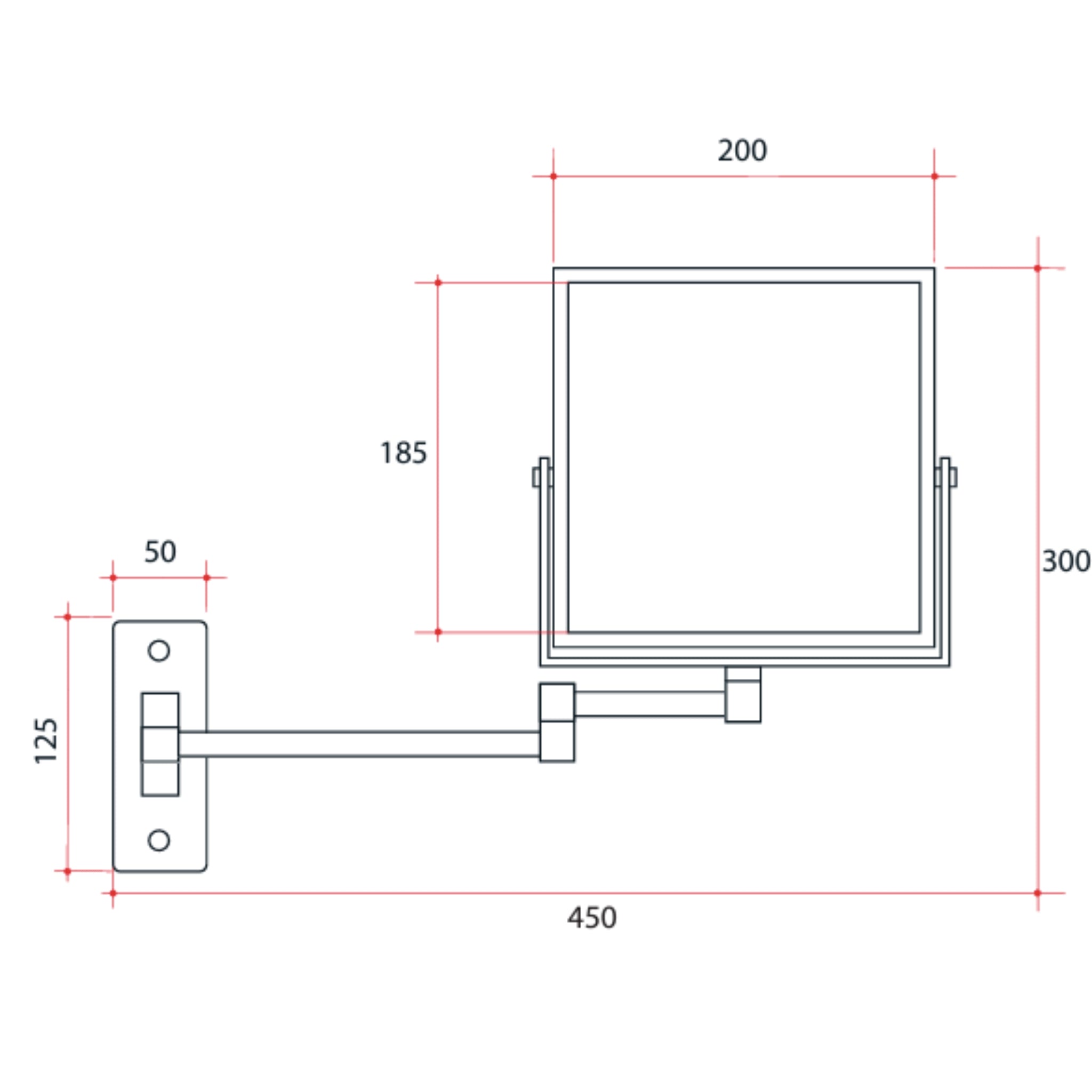 THERMOGROUP ABLAZE SQUARE 1&5X MAGNIFICATION MIRROR CHROME 185MM