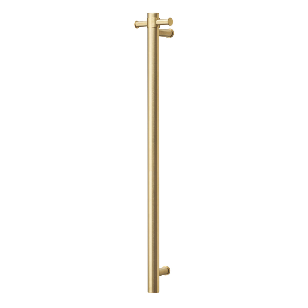 COLDBUSTER VERTICAL ROUND HEATED SINGLE TOWEL RAIL BRUSHED BRASS 900MM