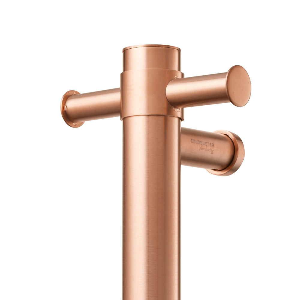 COLDBUSTER VERTICAL ROUND HEATED SINGLE TOWEL RAIL BRUSHED COPPER 900MM