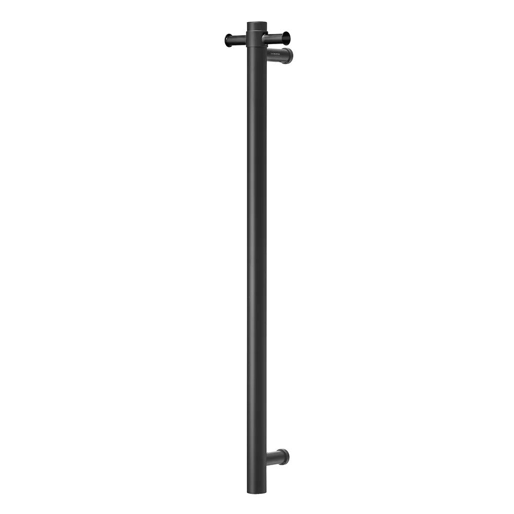 COLDBUSTER VERTICAL ROUND HEATED SINGLE TOWEL RAIL MATTE BLACK 900MM