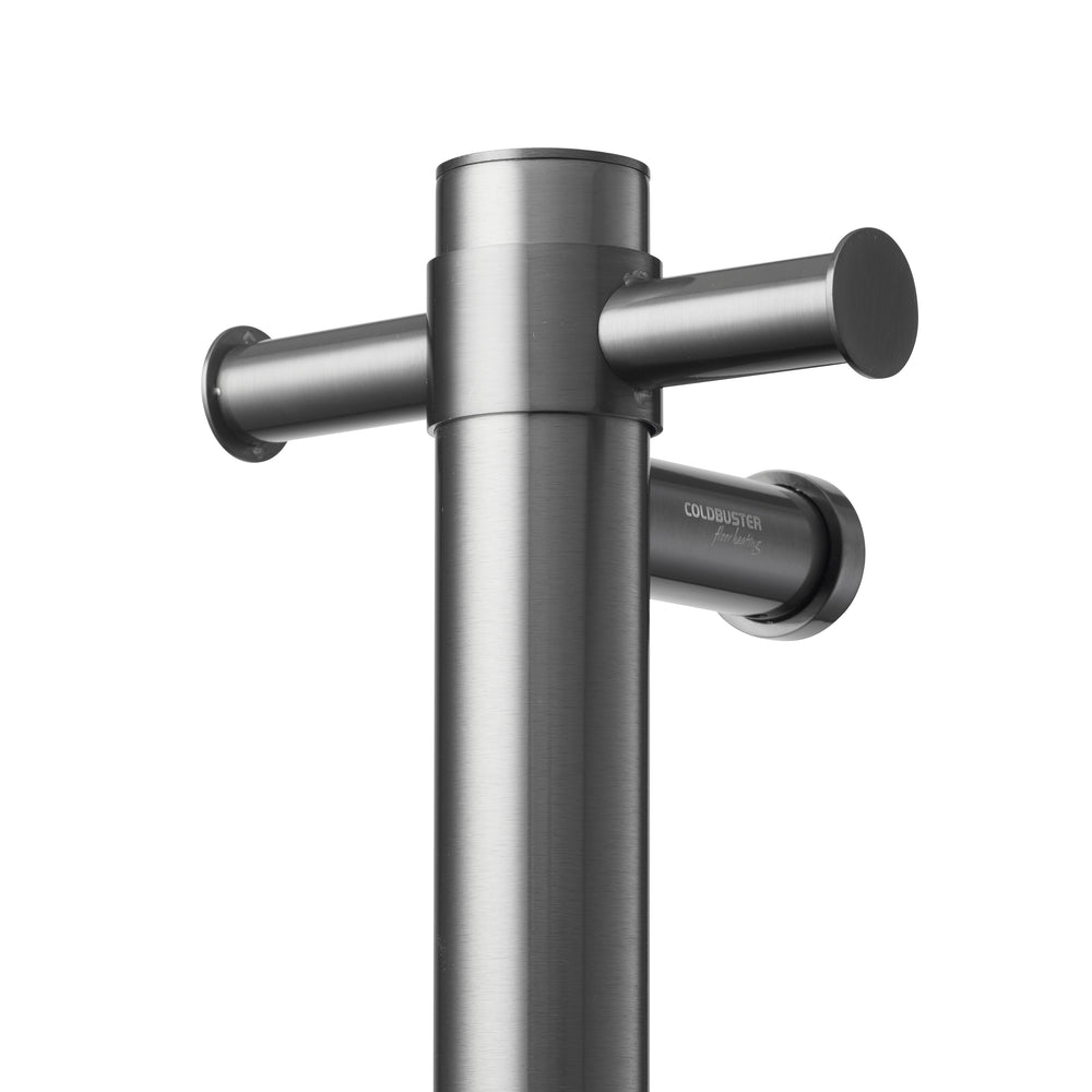 COLDBUSTER VERTICAL ROUND HEATED SINGLE TOWEL RAIL BRUSHED GUN METAL 900MM