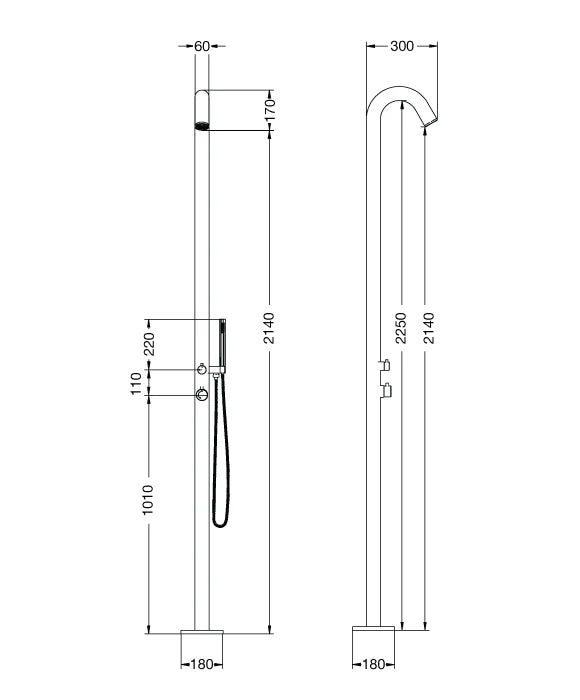 RAINWARE MAROUBRA FREESTANDING OUTDOOR HOT AND COLD SHOWER AND HANDHELD BRUSHED BRASS