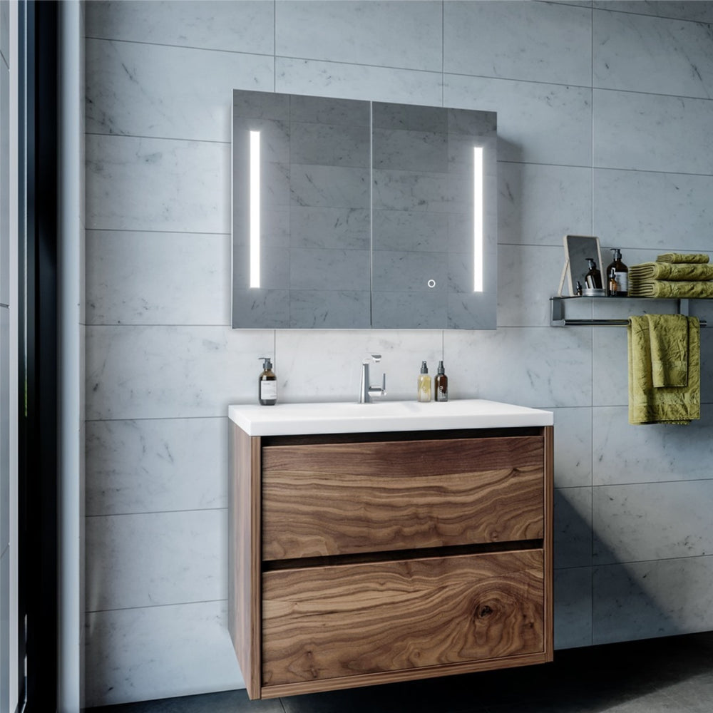 REMER AMBER SILVER LED SHAVING CABINET 750X700MM