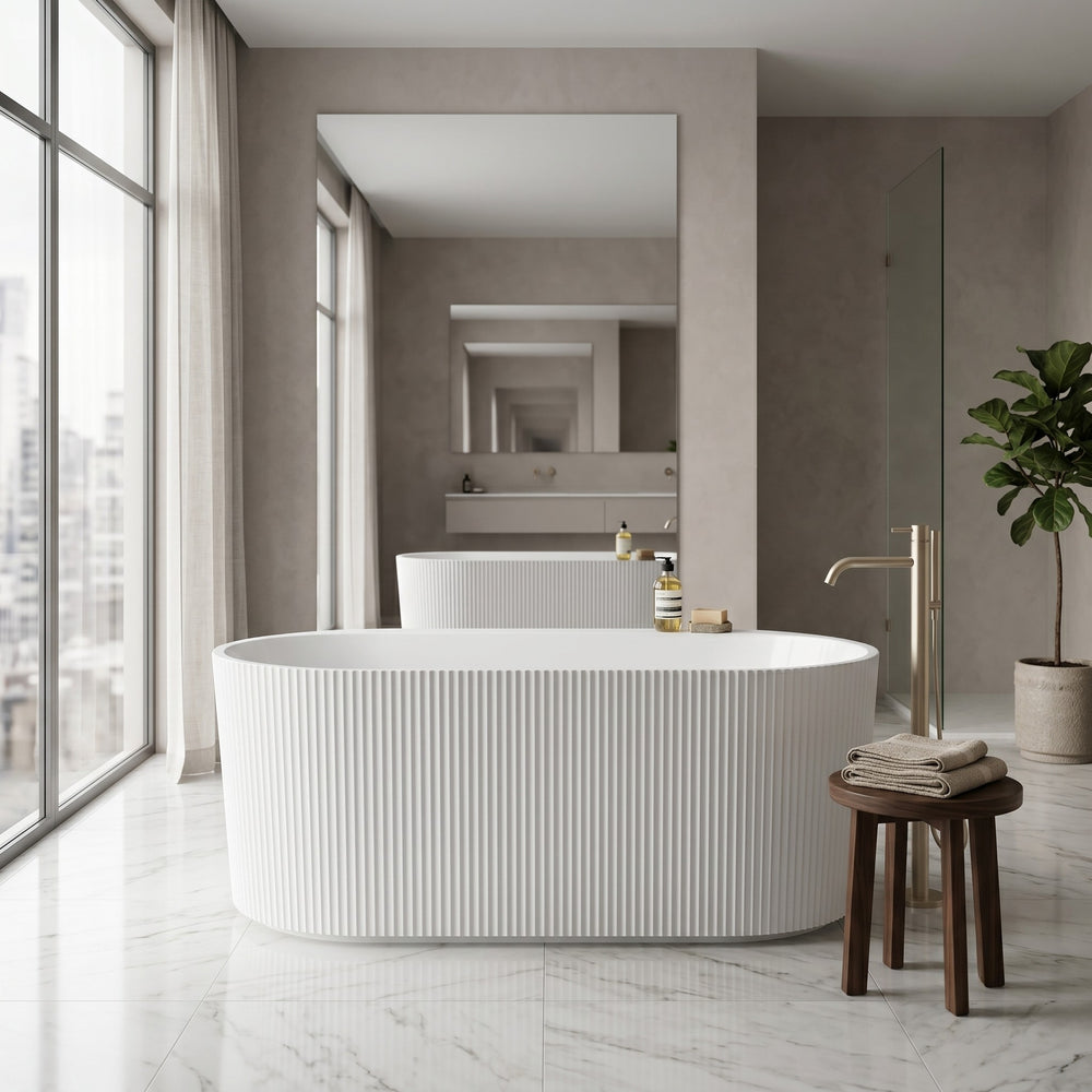 VITO AYANA FLUTED FREESTANDING BATHTUB MATTE WHITE (AVAILABLE IN 1500MM AND 1700MM)