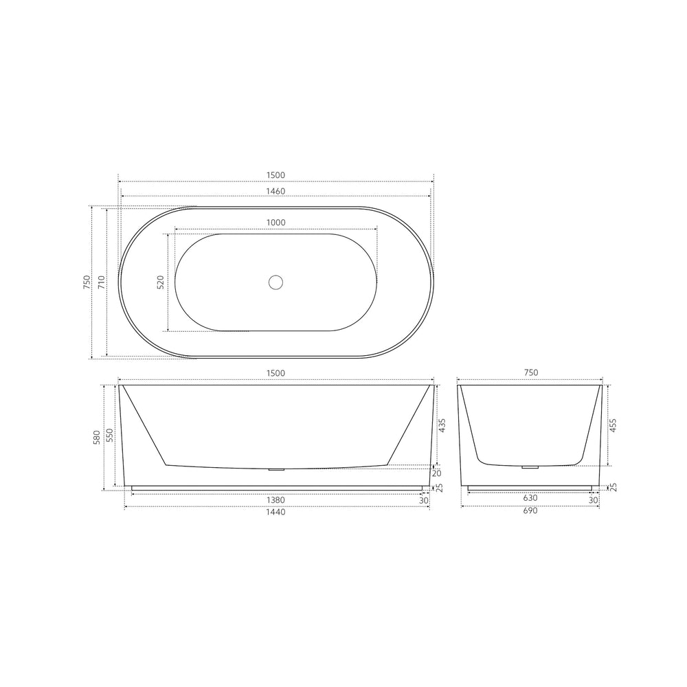 VITO AYANA FLUTED FREESTANDING BATHTUB GLOSS WHITE (AVAILABLE IN 1500MM AND 1700MM)