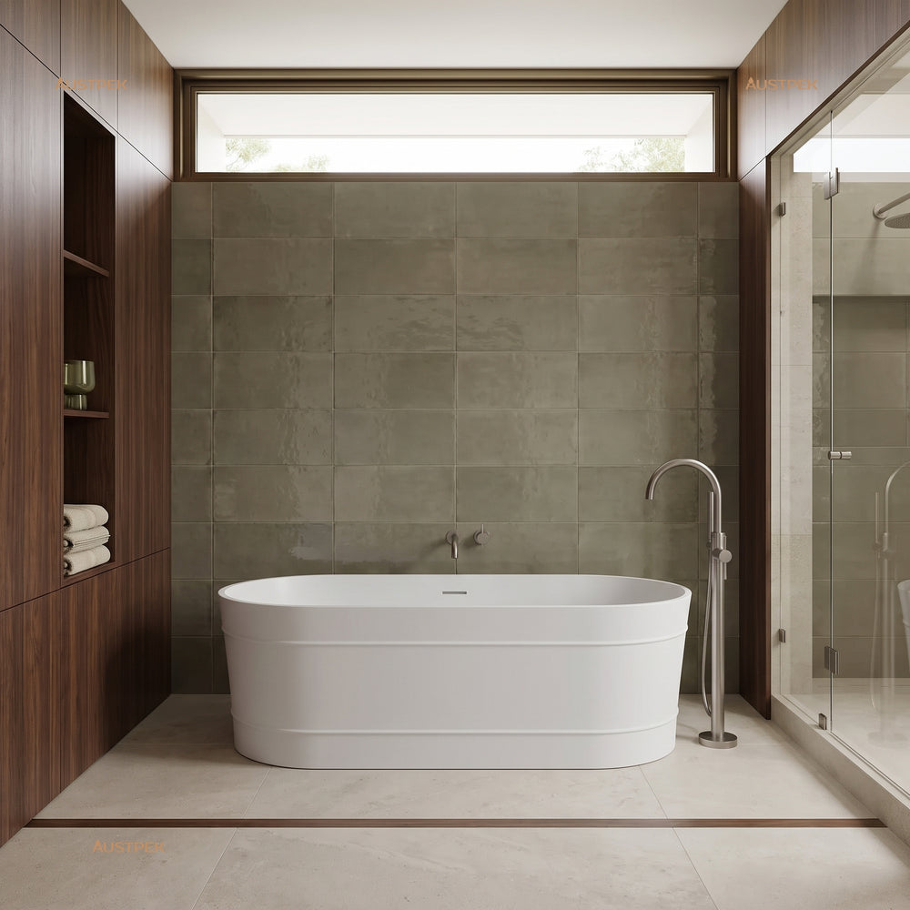 ATTICA BONDI FREE STANDING OVERFLOW BATHTUB MATTE WHITE (AVAILABLE IN 1500MM AND 1700MM)