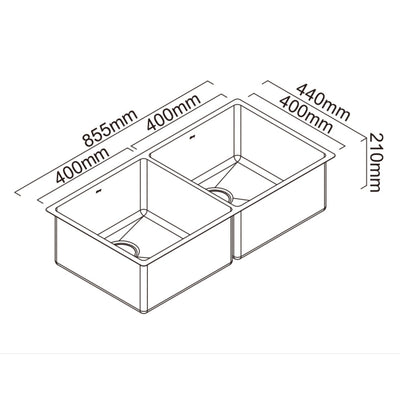 SCHOCK ALFRESCO DOUBLE BOWL KITCHEN SINK STAINLESS STEEL 855MM