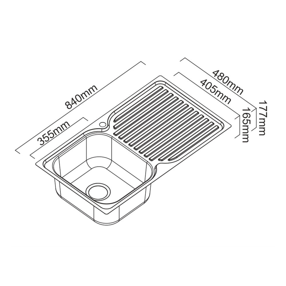 SCHOCK ENTRY LEFT HAND SINGLE BOWL KITCHEN SINK 840MM