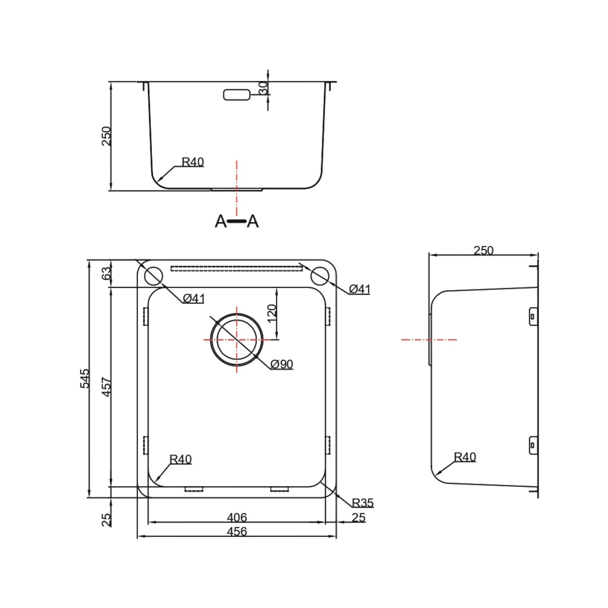 ABEY SINGLE BOWL LAUNDRY SINK WITH DUAL BYPASS AND OVERFLOW STAINLESS STEEL 456MM
