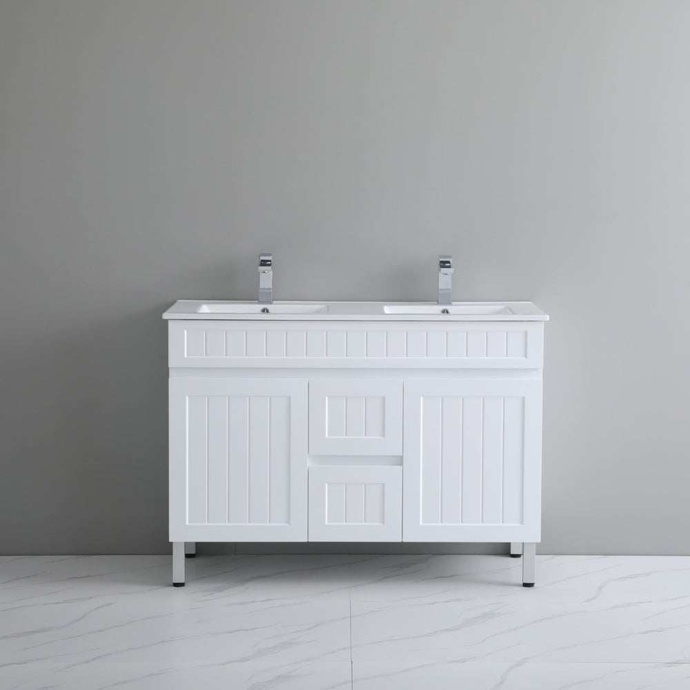 CETO ACACIA SHAKER MATTE WHITE 1200MM DOUBLE BOWL FLOOR STANDING VANITY
