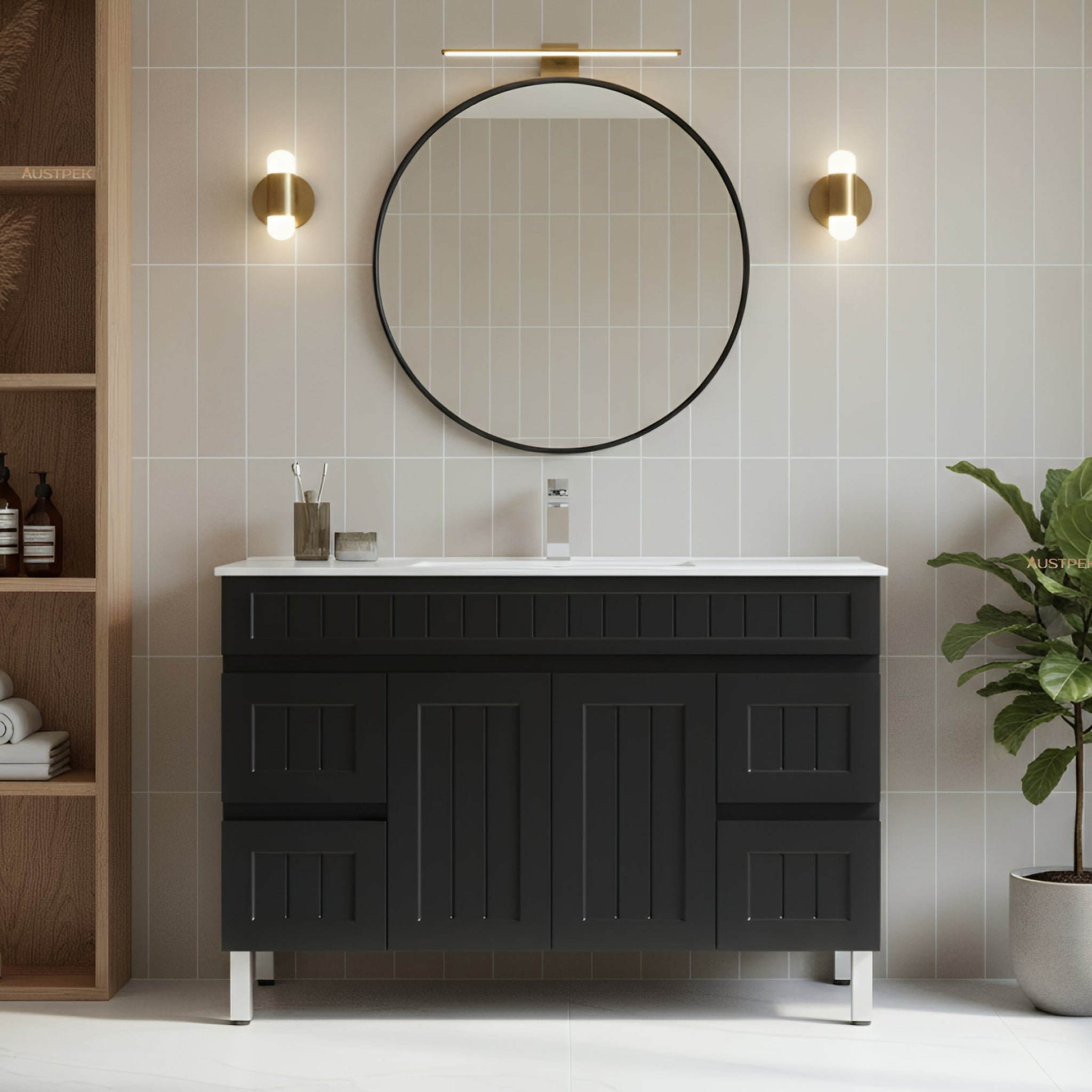 CETO ACACIA SHAKER MATTE BLACK 1200MM SINGLE BOWL FLOOR STANDING VANITY