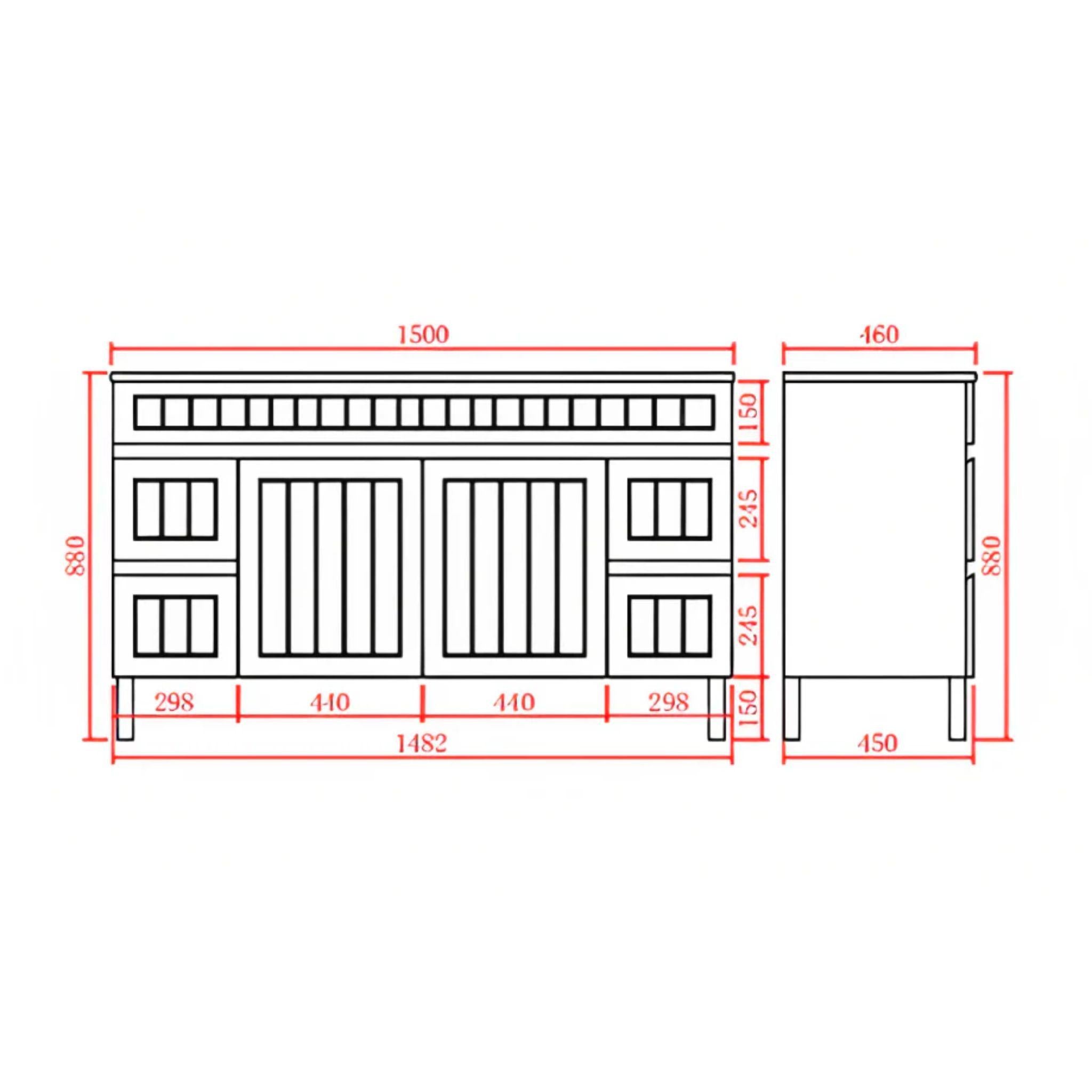 CETO ACACIA SHAKER MATTE WHITE 1500MM SINGLE BOWL FLOOR STANDING VANITY