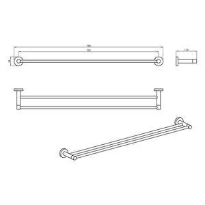 AMOZA DOUBLE TOWEL RAIL 800MM BRUSHED GOLD