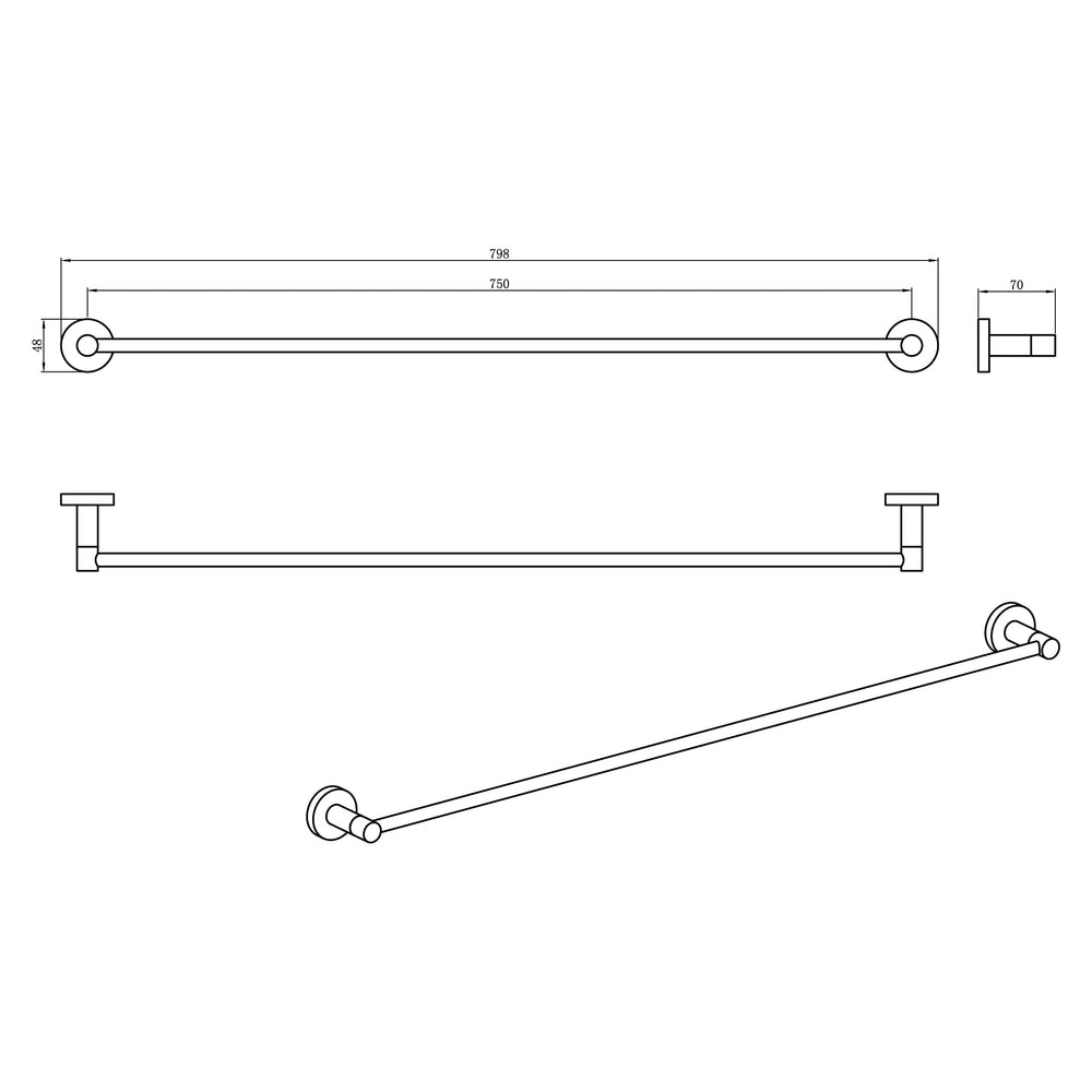 AMOZA SINGLE TOWEL RAIL 800MM BRUSHED GOLD