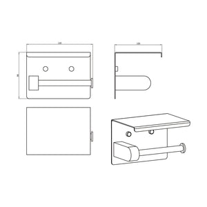 AMOZA TOILET ROLL HOLDER WITH SHELF 140MM BRUSHED COPPER