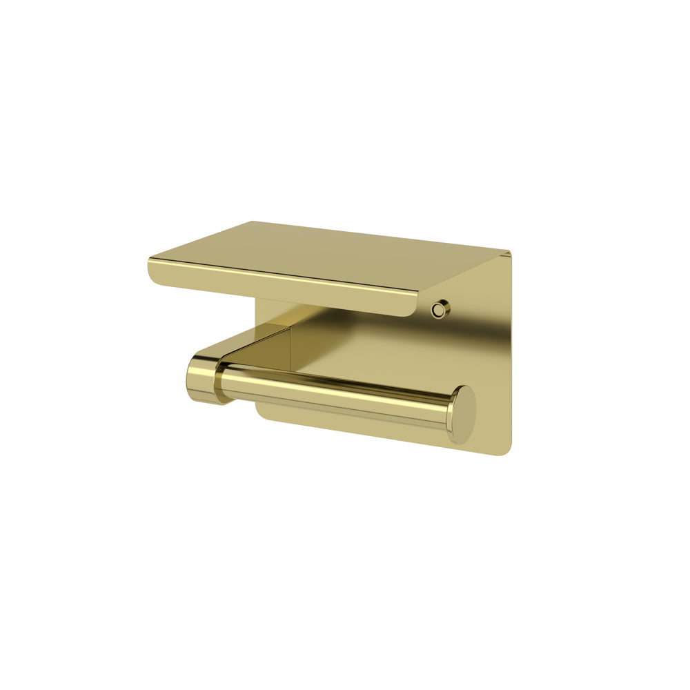 AMOZA TOILET ROLL HOLDER WITH SHELF 140MM BRUSHED GOLD