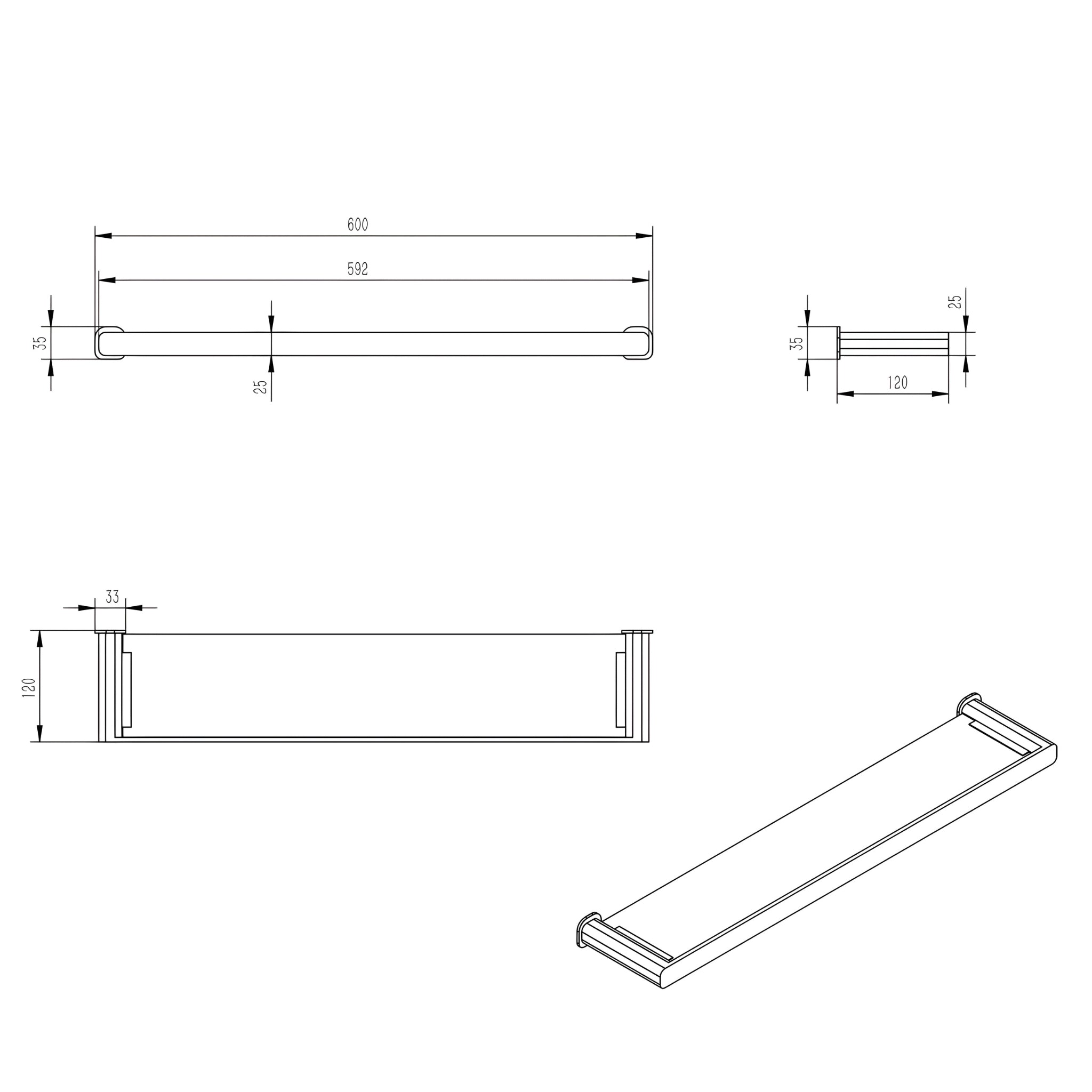 OSKAR METAL AND GLASS SHELF 600MM GUN METAL