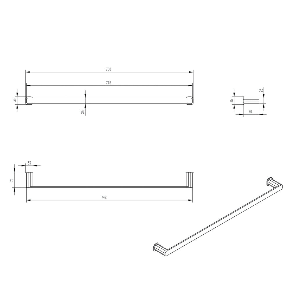 OSKAR SINGLE TOWEL RAIL MATTE BLACK (AVAILABLE IN 600MM AND 750MM)
