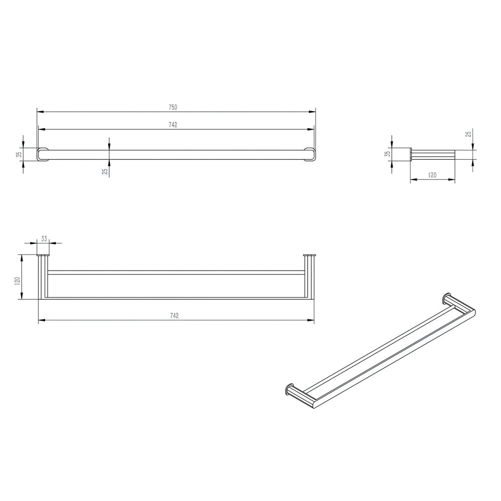OSKAR DOUBLE TOWEL RAIL MATTE BLACK (AVAILABLE IN 600MM AND 750MM)