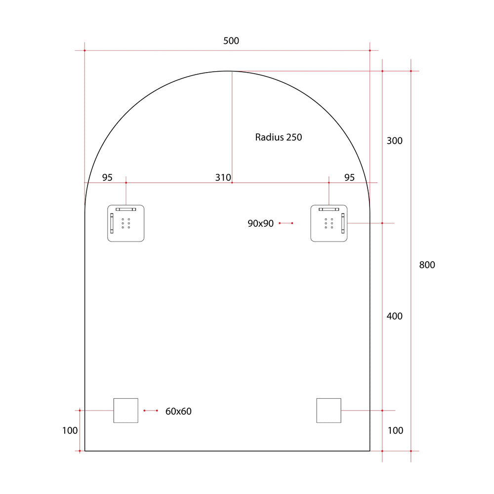 THERMOGROUP ABLAZE ARCH SHAPE MIRROR WITH HANGERS 500X800MM