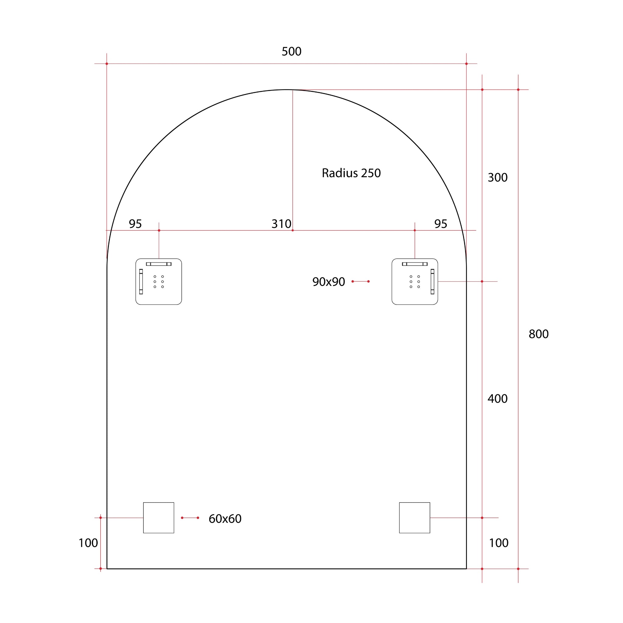 THERMOGROUP ABLAZE ARCH SHAPE MIRROR WITH HANGERS 500X800MM