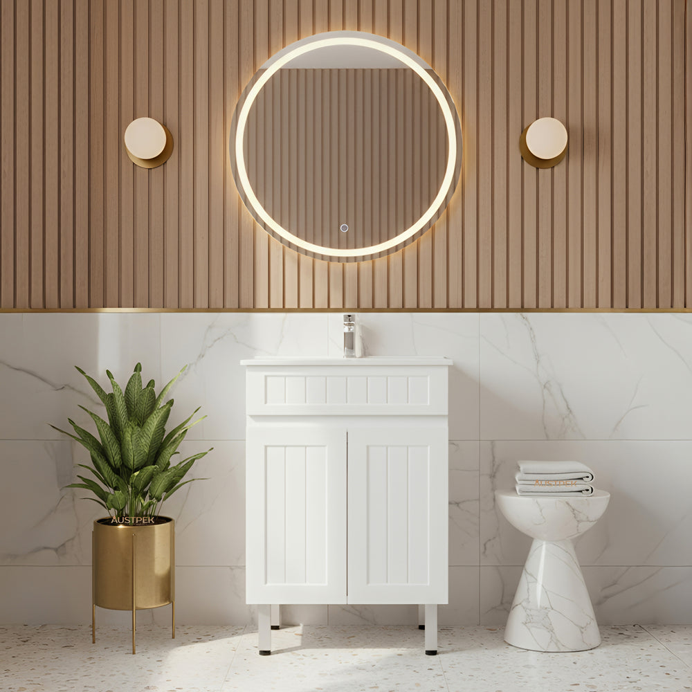 CETO ACACIA SHAKER MATTE WHITE 600MM SINGLE BOWL FLOOR STANDING VANITY