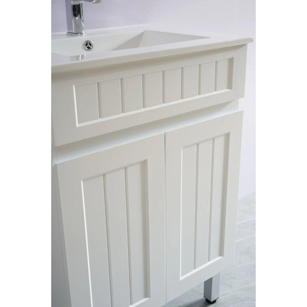 CETO ACACIA SHAKER MATTE WHITE 600MM SINGLE BOWL FLOOR STANDING VANITY