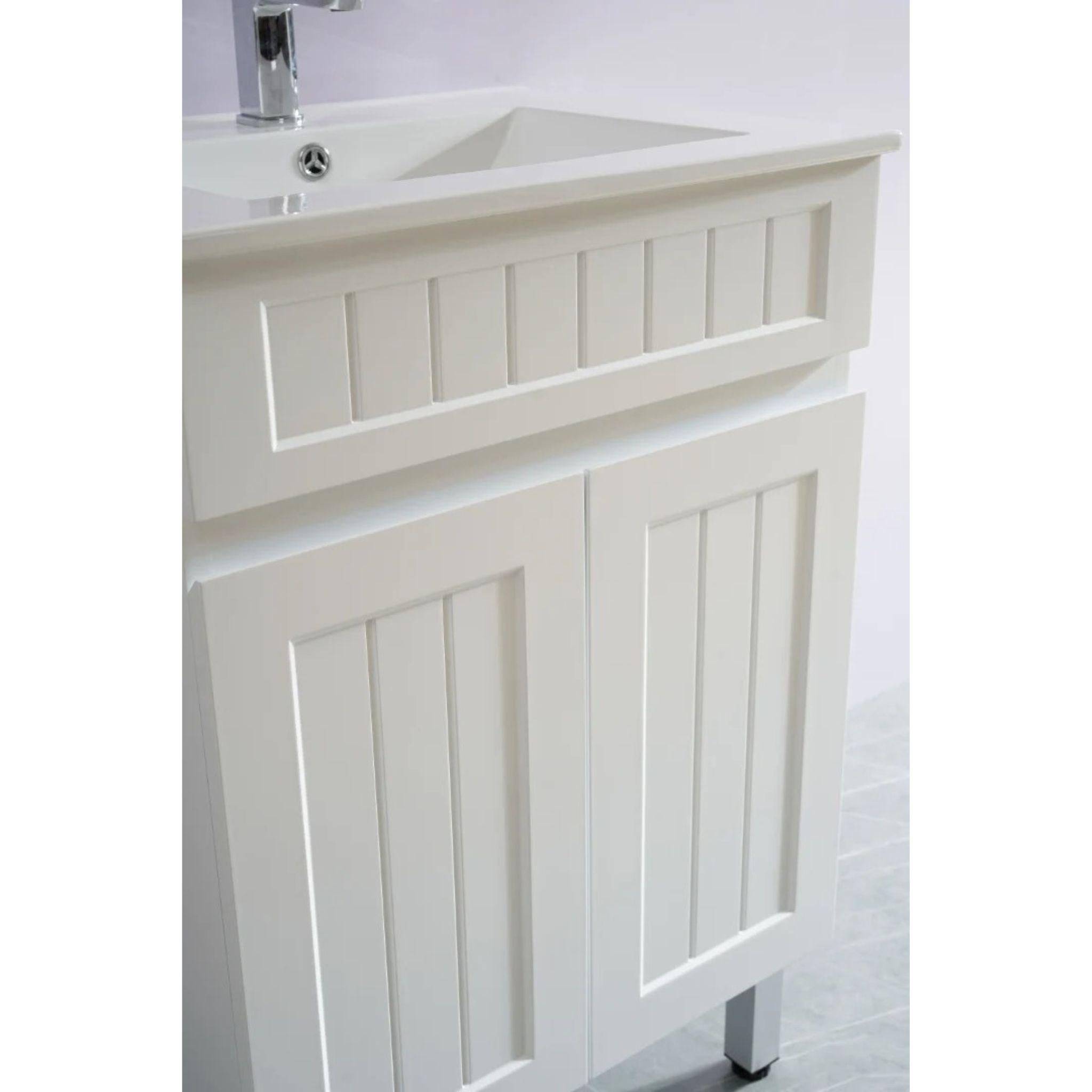 CETO ACACIA SHAKER MATTE WHITE 600MM SINGLE BOWL FLOOR STANDING VANITY