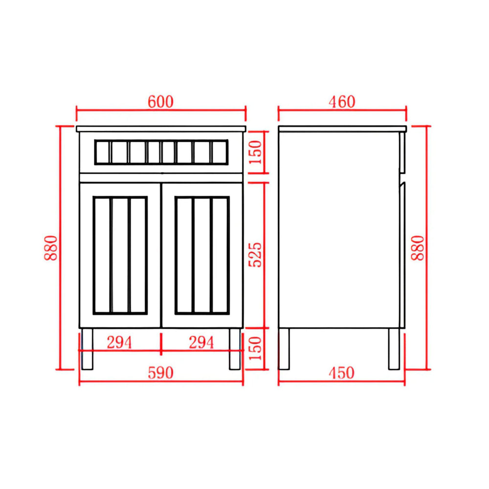 CETO ACACIA SHAKER MATTE WHITE 600MM SINGLE BOWL FLOOR STANDING VANITY