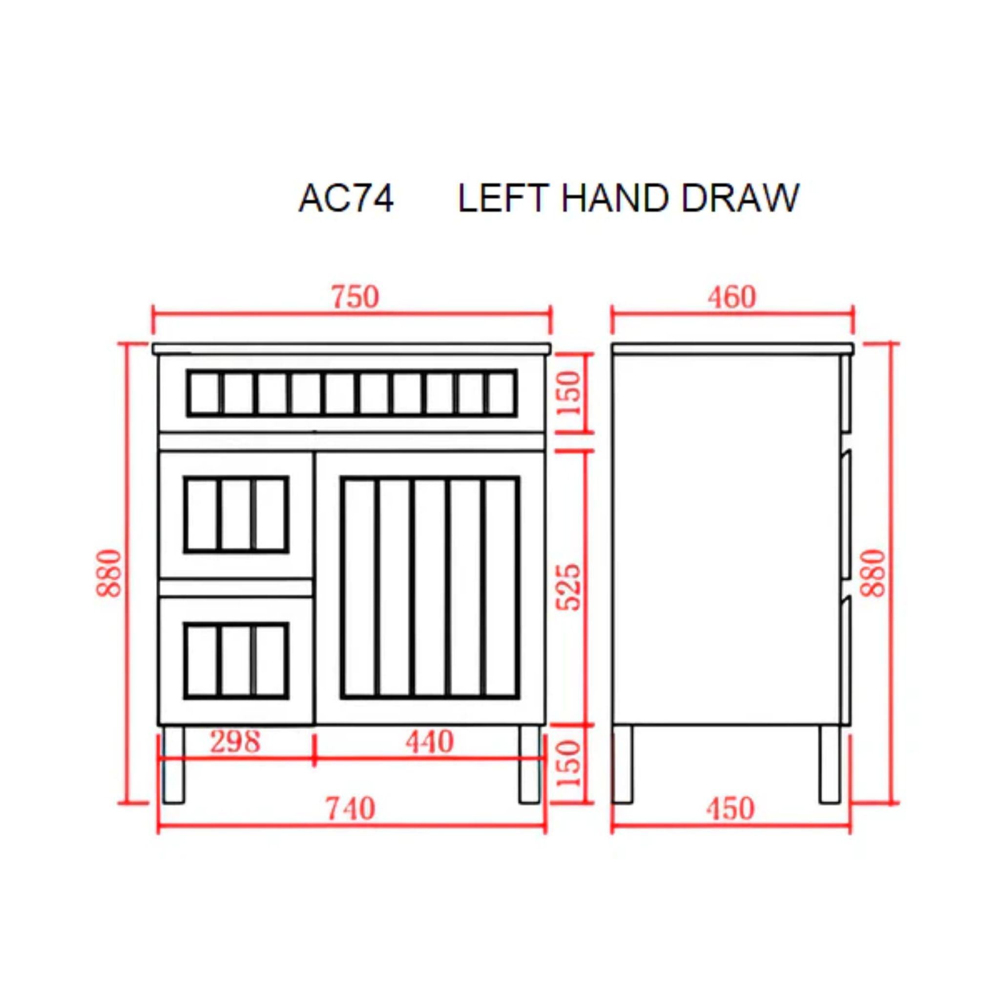 CETO ACACIA SHAKER MATTE BLACK 750MM SINGLE BOWL FLOOR STANDING VANITY (AVAILABLE IN LEFT AND RIGHT HAND DRAWER)