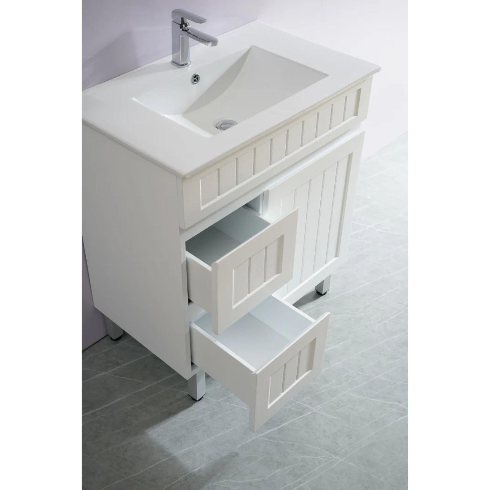 CETO ACACIA SHAKER MATTE WHITE 750MM FLOOR STANDING VANITY (AVAILABLE IN LEFT HAND DRAWER AND RIGHT HAND DRAWER)