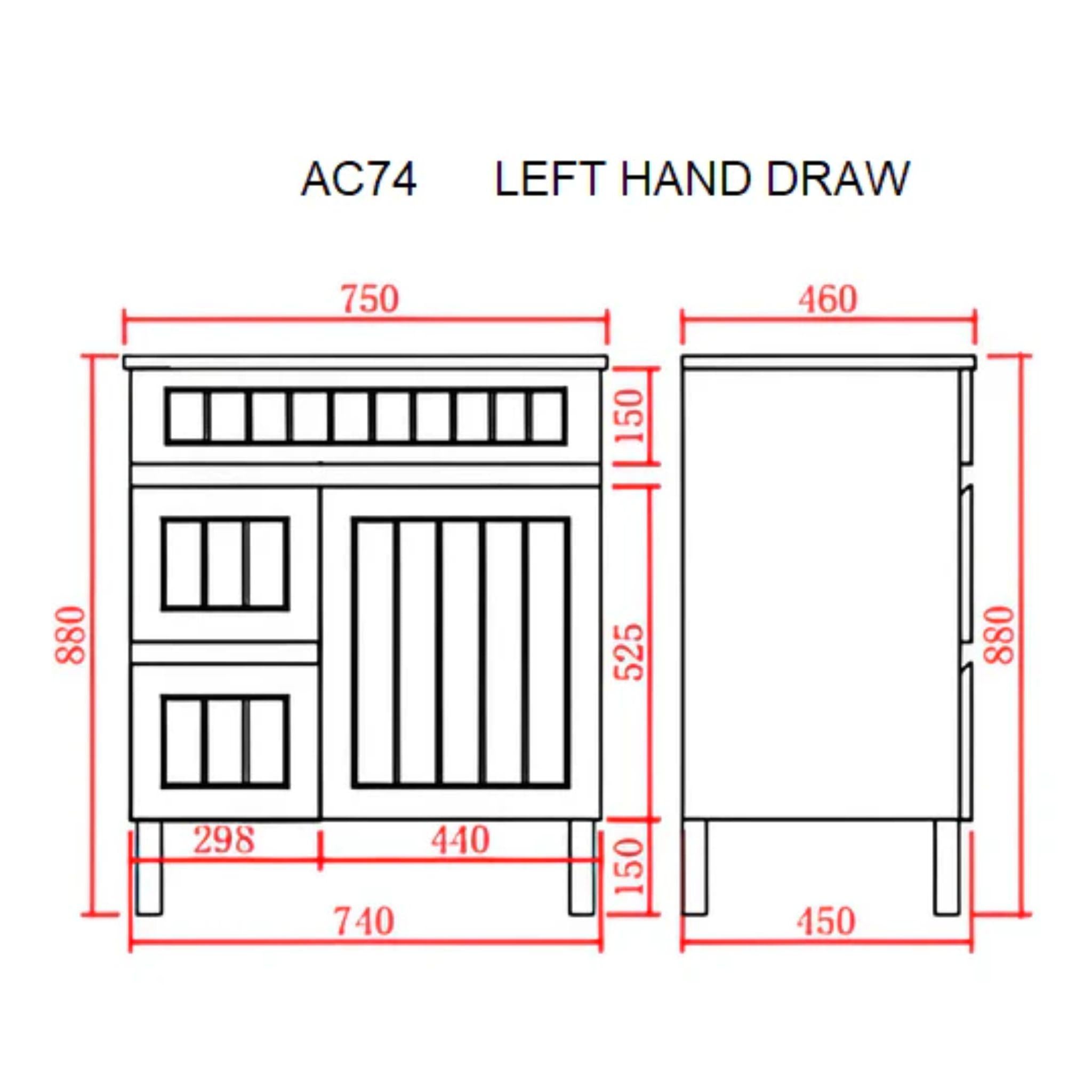 CETO ACACIA SHAKER MATTE WHITE 750MM FLOOR STANDING VANITY (AVAILABLE IN LEFT HAND DRAWER AND RIGHT HAND DRAWER)