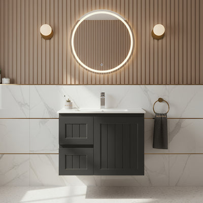 CETO ACACIA SHAKER MATTE BLACK 750MM SINGLE BOWL WALL HUNG VANITY (AVAILABLE IN LEFT AND RIGHT HAND DRAWER)