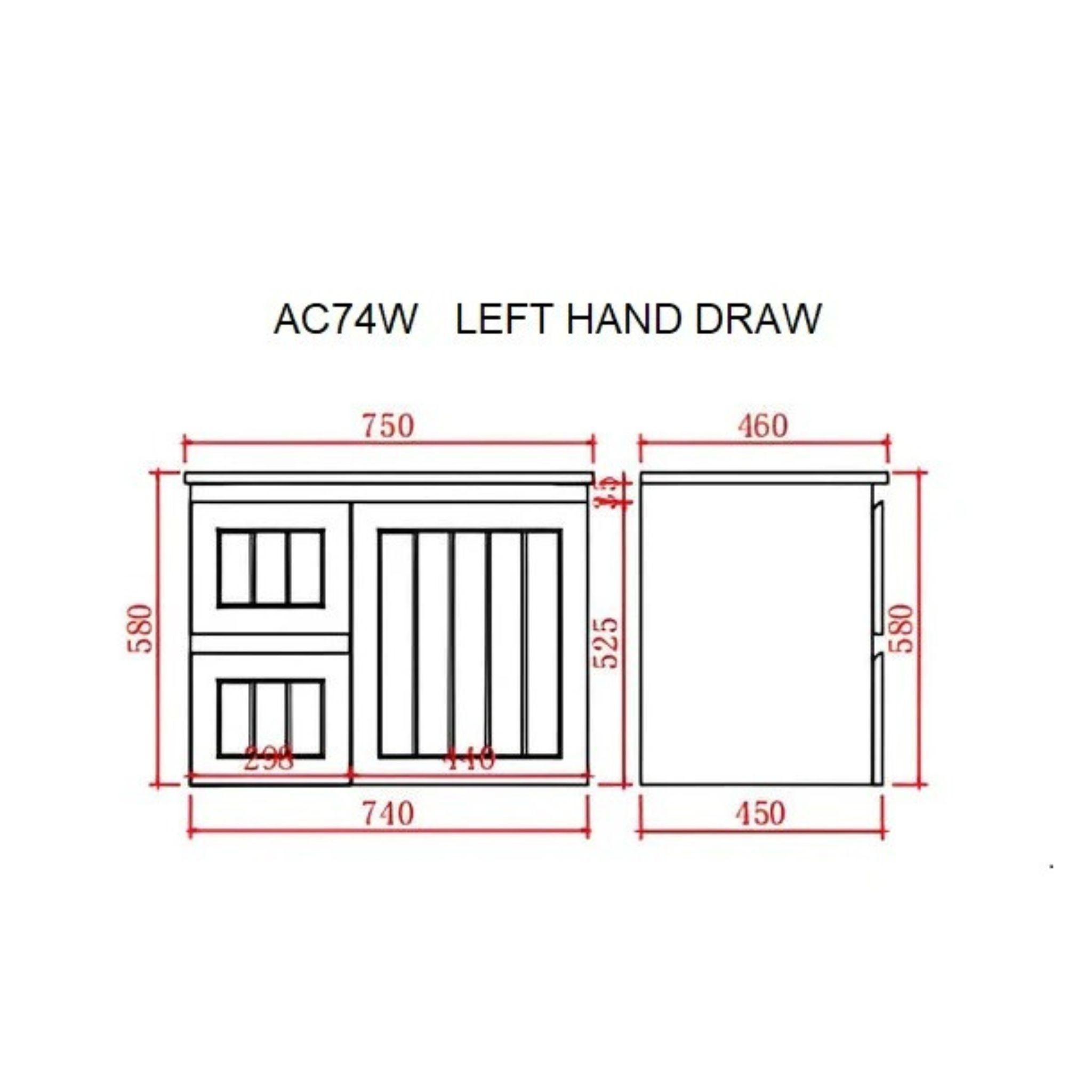 CETO ACACIA SHAKER MATTE BLACK 750MM SINGLE BOWL WALL HUNG VANITY (AVAILABLE IN LEFT AND RIGHT HAND DRAWER)