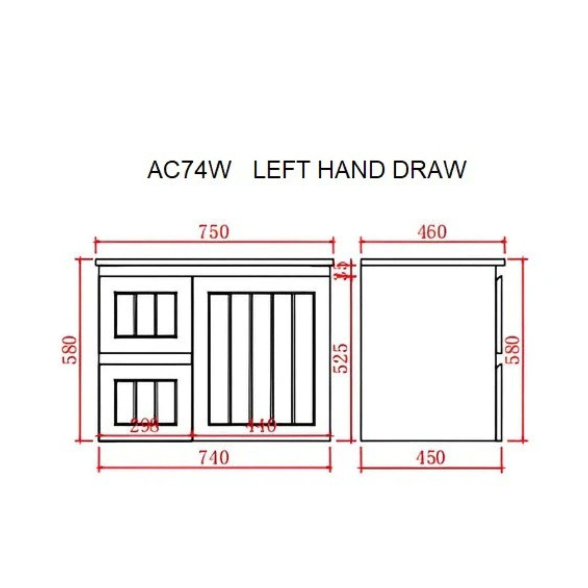 CETO ACACIA SHAKER MATTE WHITE 750MM SINGLE BOWL WALL HUNG VANITY (AVAILABLE IN LEFT AND RIGHT HAND DRAWER)