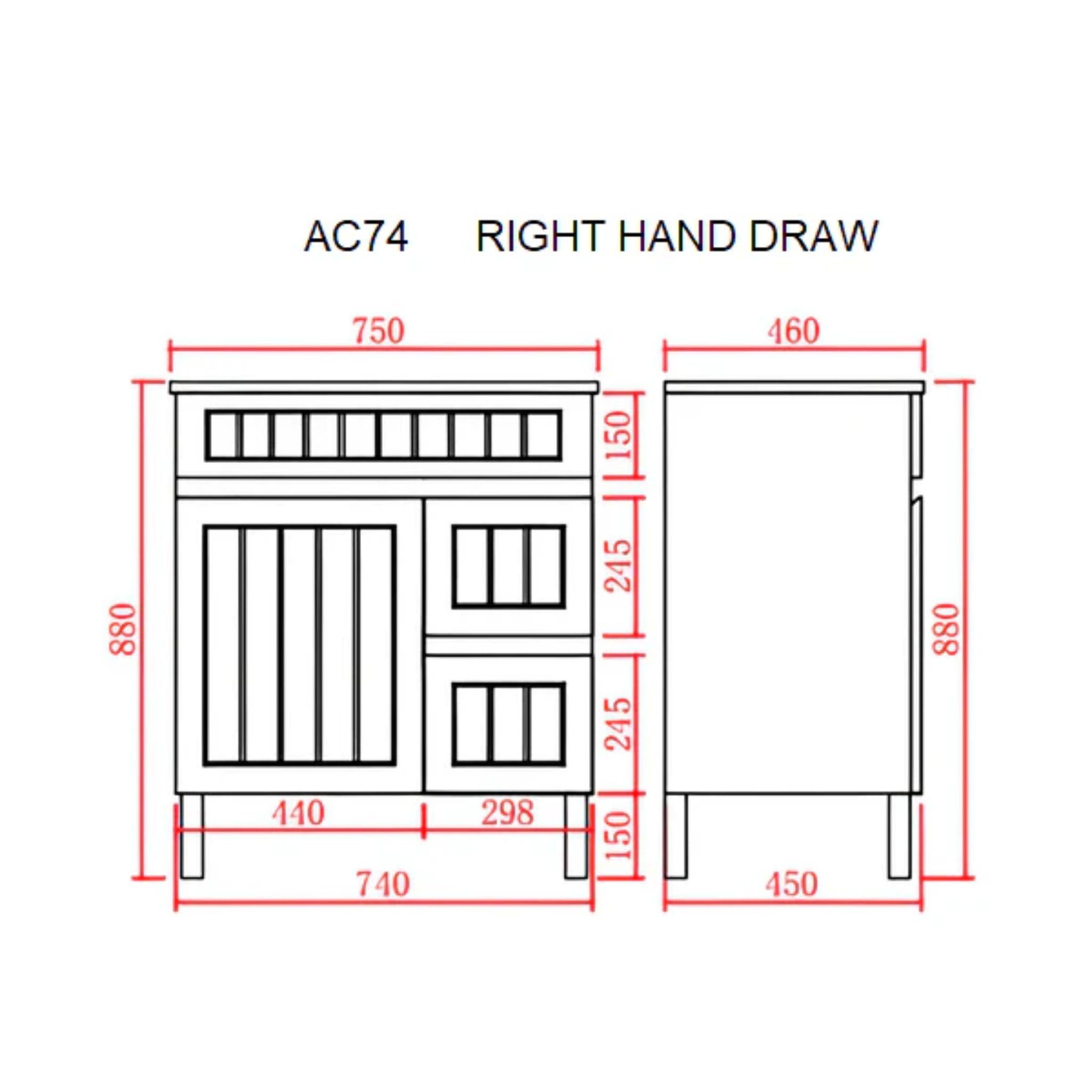CETO ACACIA SHAKER MATTE BLACK 750MM SINGLE BOWL FLOOR STANDING VANITY (AVAILABLE IN LEFT AND RIGHT HAND DRAWER)