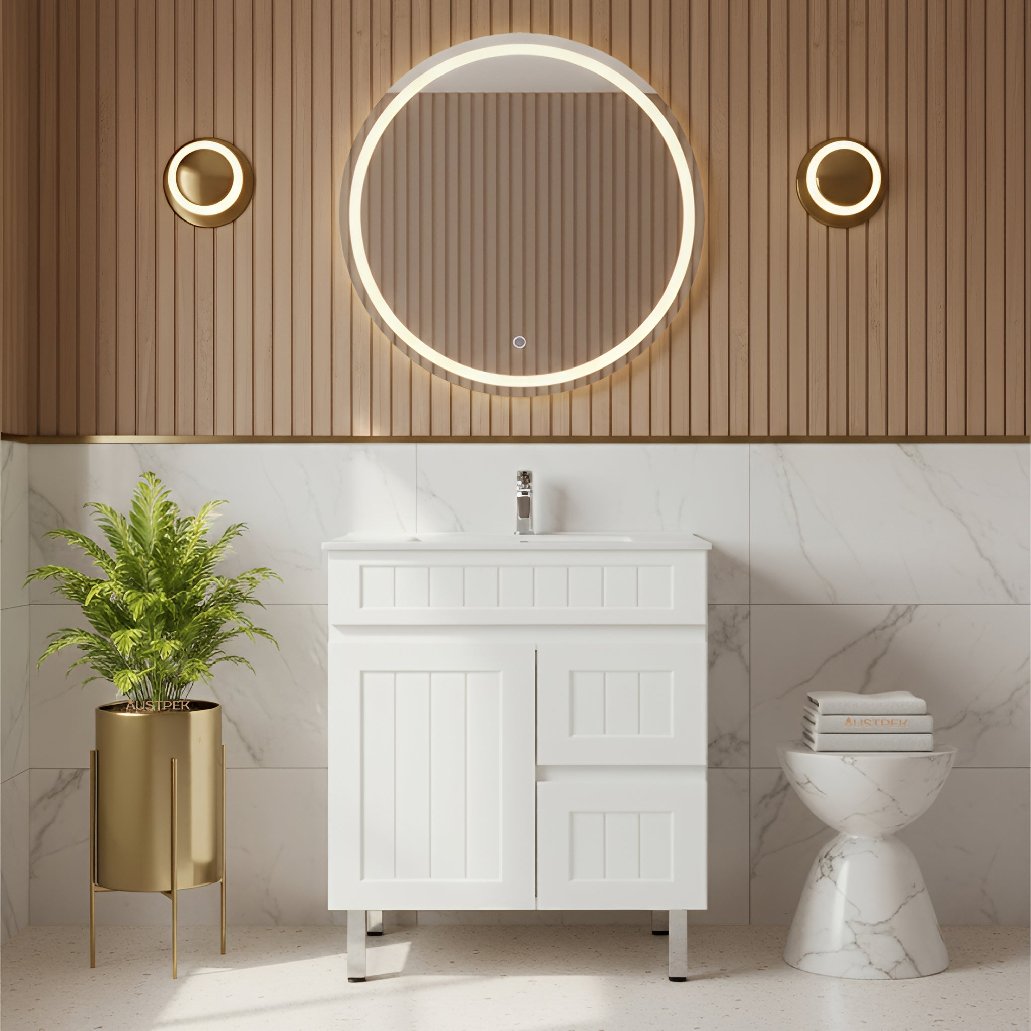 CETO ACACIA SHAKER MATTE WHITE 750MM FLOOR STANDING VANITY (AVAILABLE IN LEFT HAND DRAWER AND RIGHT HAND DRAWER)