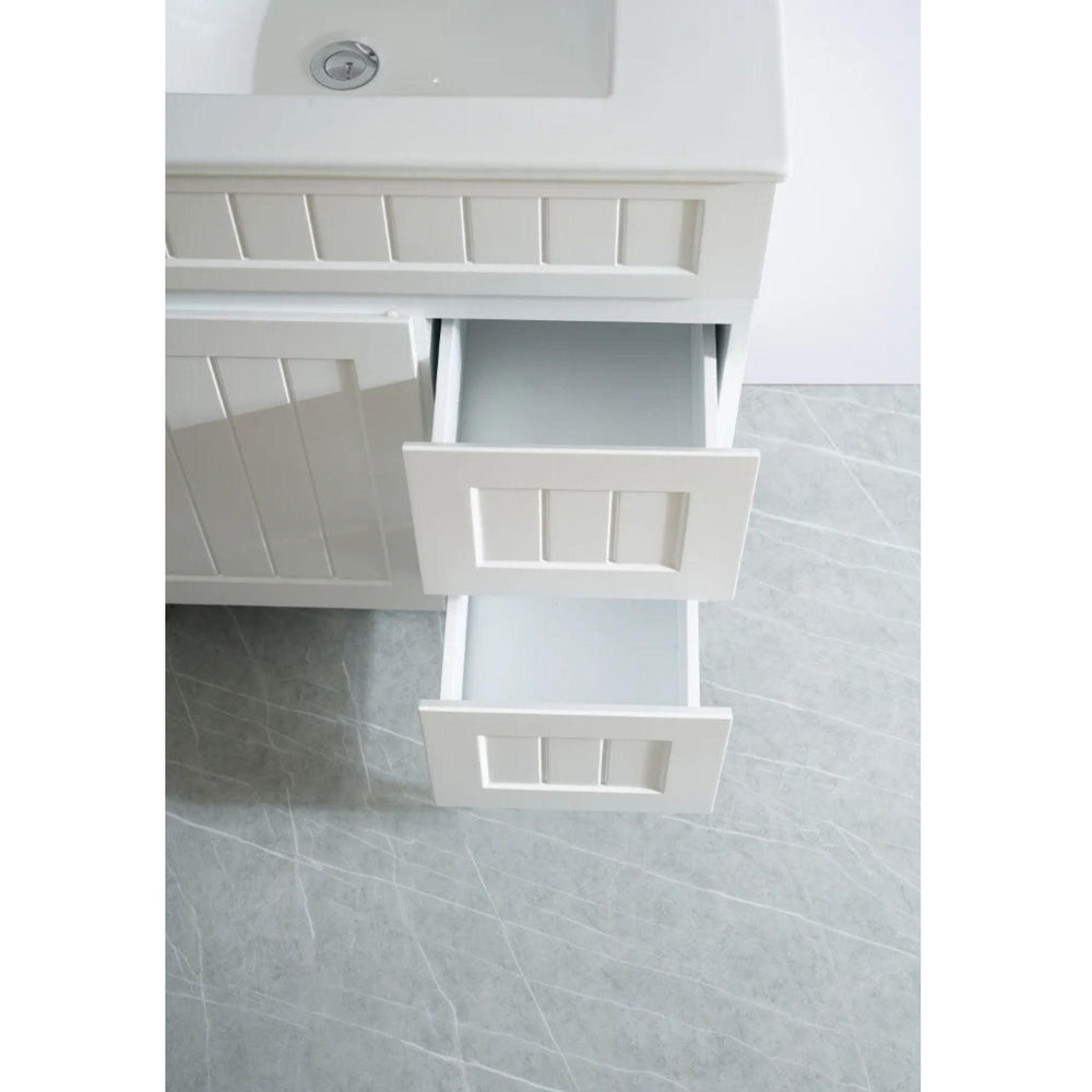 CETO ACACIA SHAKER MATTE WHITE 750MM FLOOR STANDING VANITY (AVAILABLE IN LEFT HAND DRAWER AND RIGHT HAND DRAWER)
