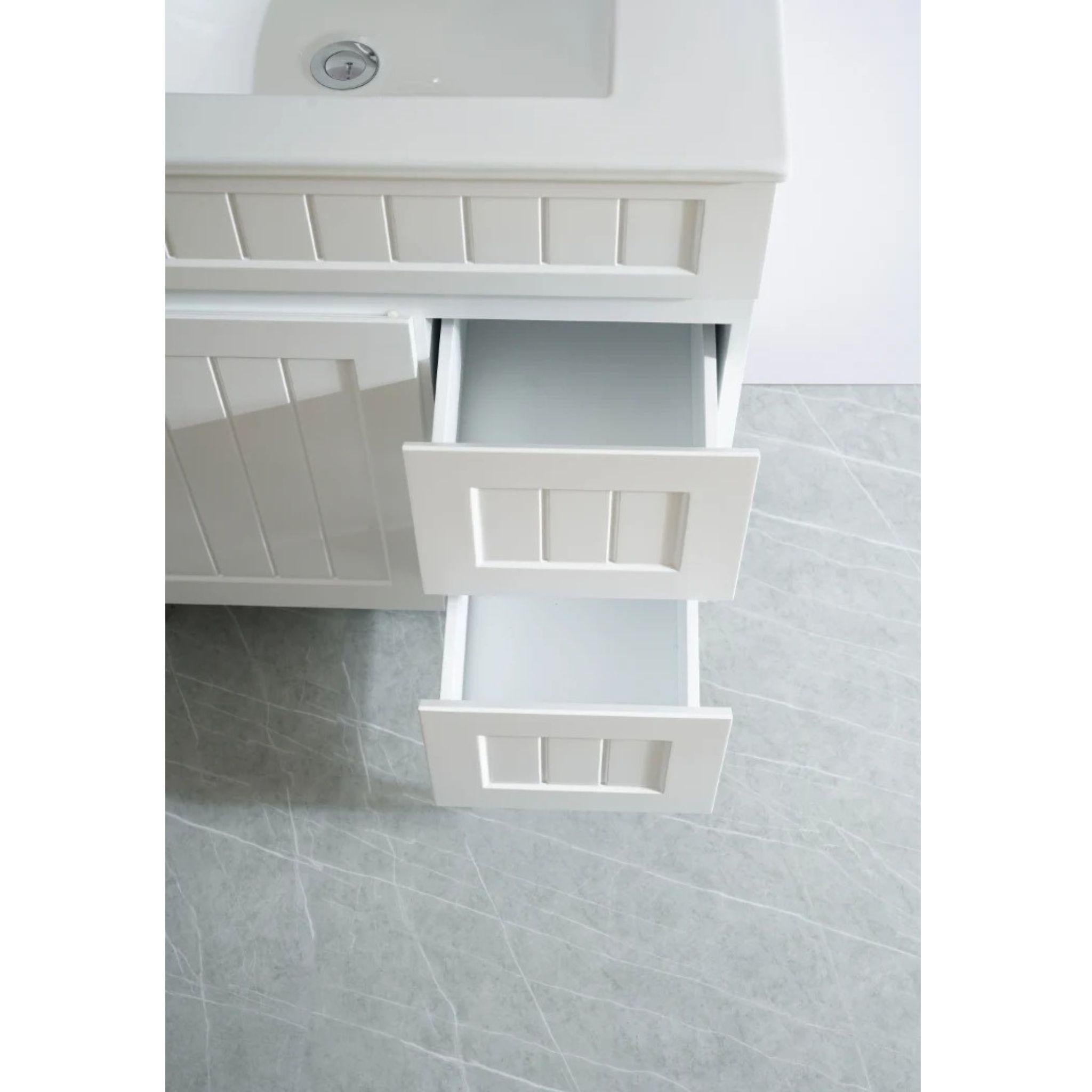 CETO ACACIA SHAKER MATTE WHITE 750MM FLOOR STANDING VANITY (AVAILABLE IN LEFT HAND DRAWER AND RIGHT HAND DRAWER)