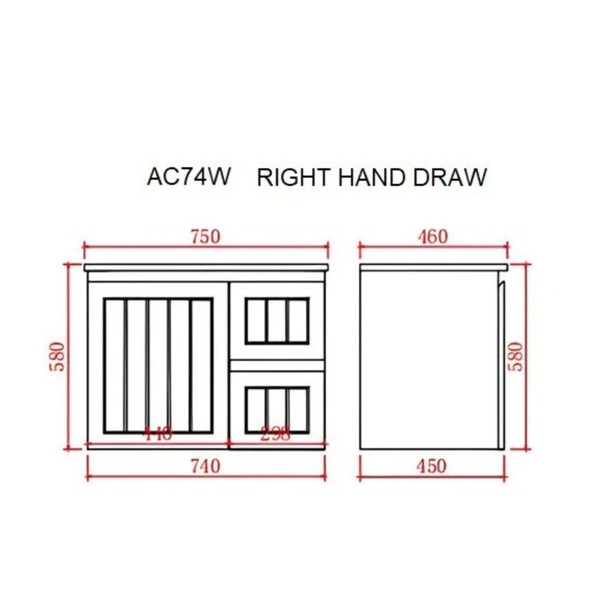 CETO ACACIA SHAKER MATTE BLACK 750MM SINGLE BOWL WALL HUNG VANITY (AVAILABLE IN LEFT AND RIGHT HAND DRAWER)