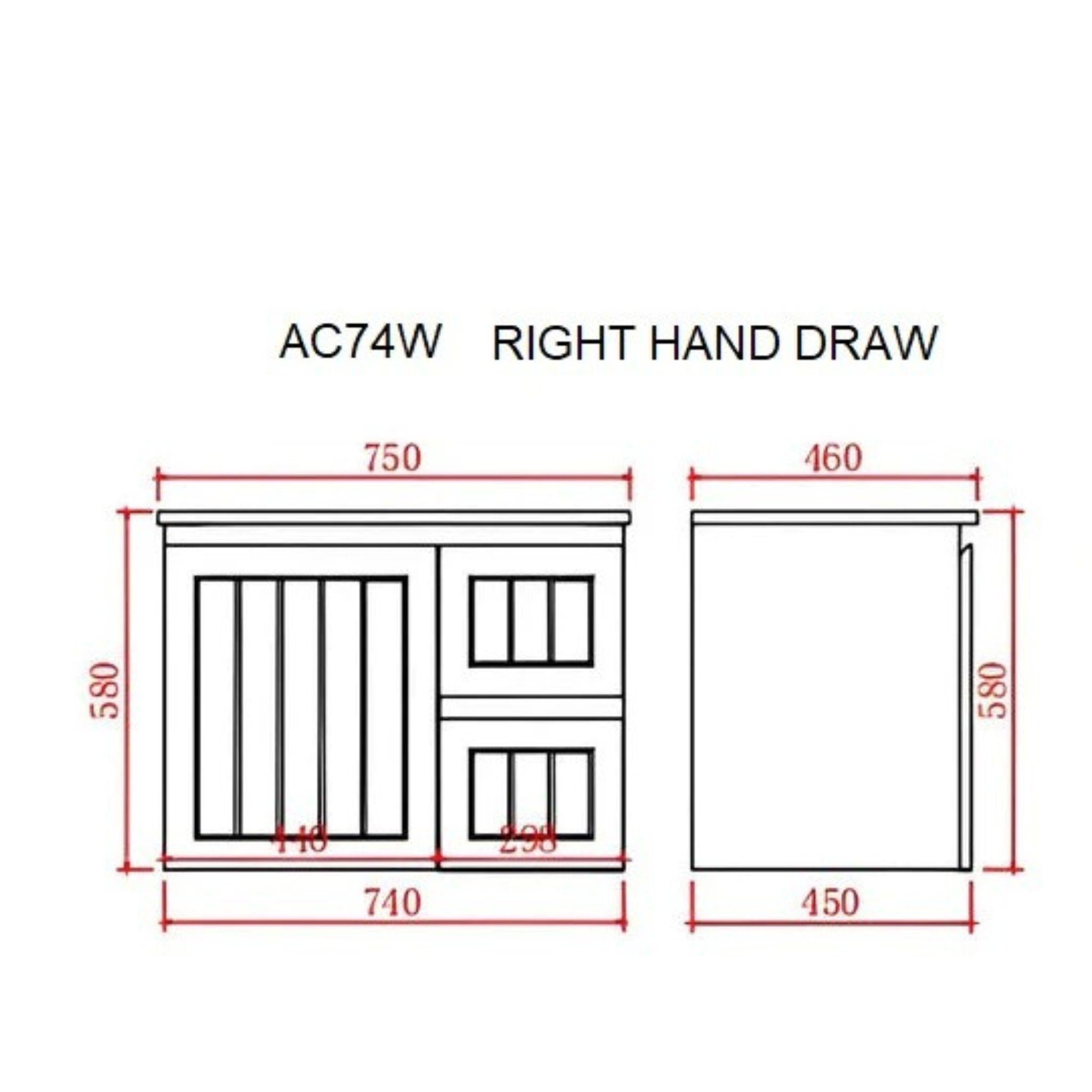 CETO ACACIA SHAKER MATTE WHITE 750MM SINGLE BOWL WALL HUNG VANITY (AVAILABLE IN LEFT AND RIGHT HAND DRAWER)