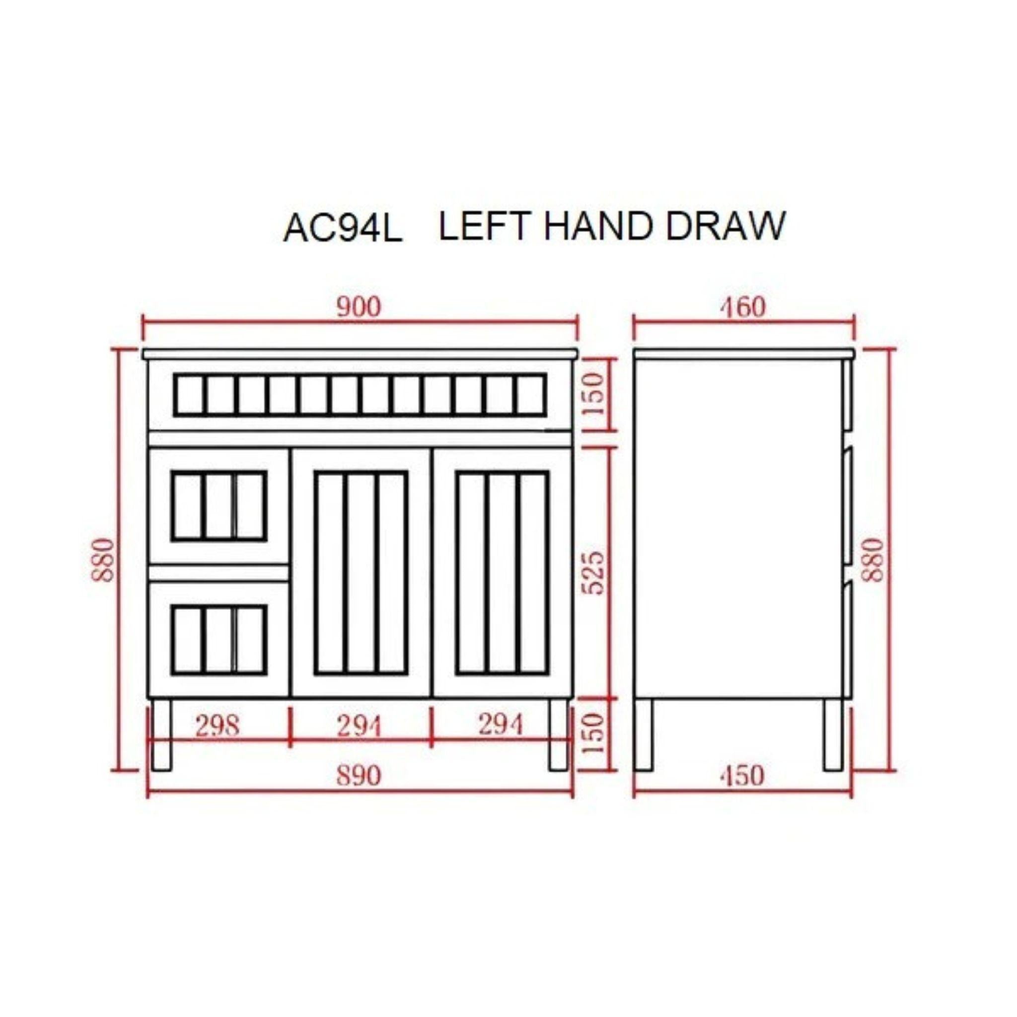 CETO ACACIA SHAKER MATTE BLACK 900MM FLOOR STANDING VANITY (AVAILABLE IN LEFT HAND DRAWER AND RIGHT HAND DRAWER)