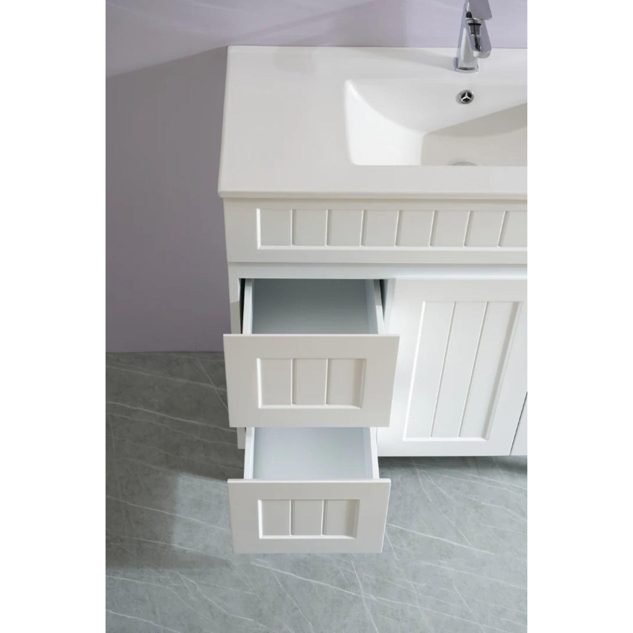 CETO ACACIA SHAKER MATTE WHITE 900MM SINGLE BOWL FLOOR STANDING VANITY (AVAILABLE IN LEFT AND RIGHT HAND DRAWER)