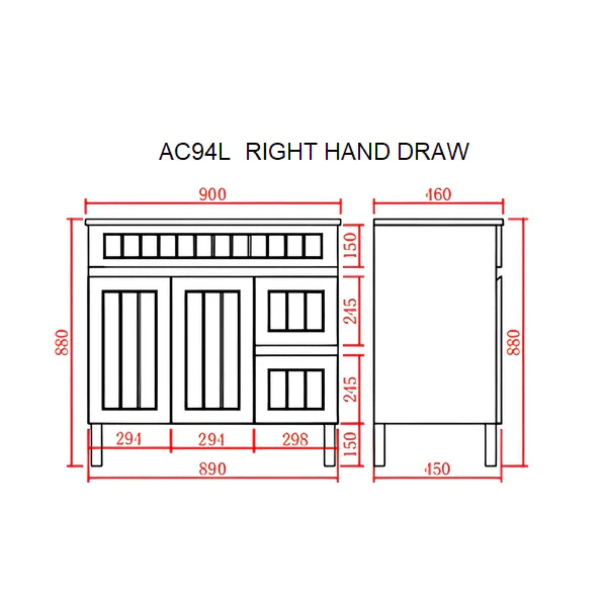 CETO ACACIA SHAKER MATTE WHITE 900MM SINGLE BOWL FLOOR STANDING VANITY (AVAILABLE IN LEFT AND RIGHT HAND DRAWER)
