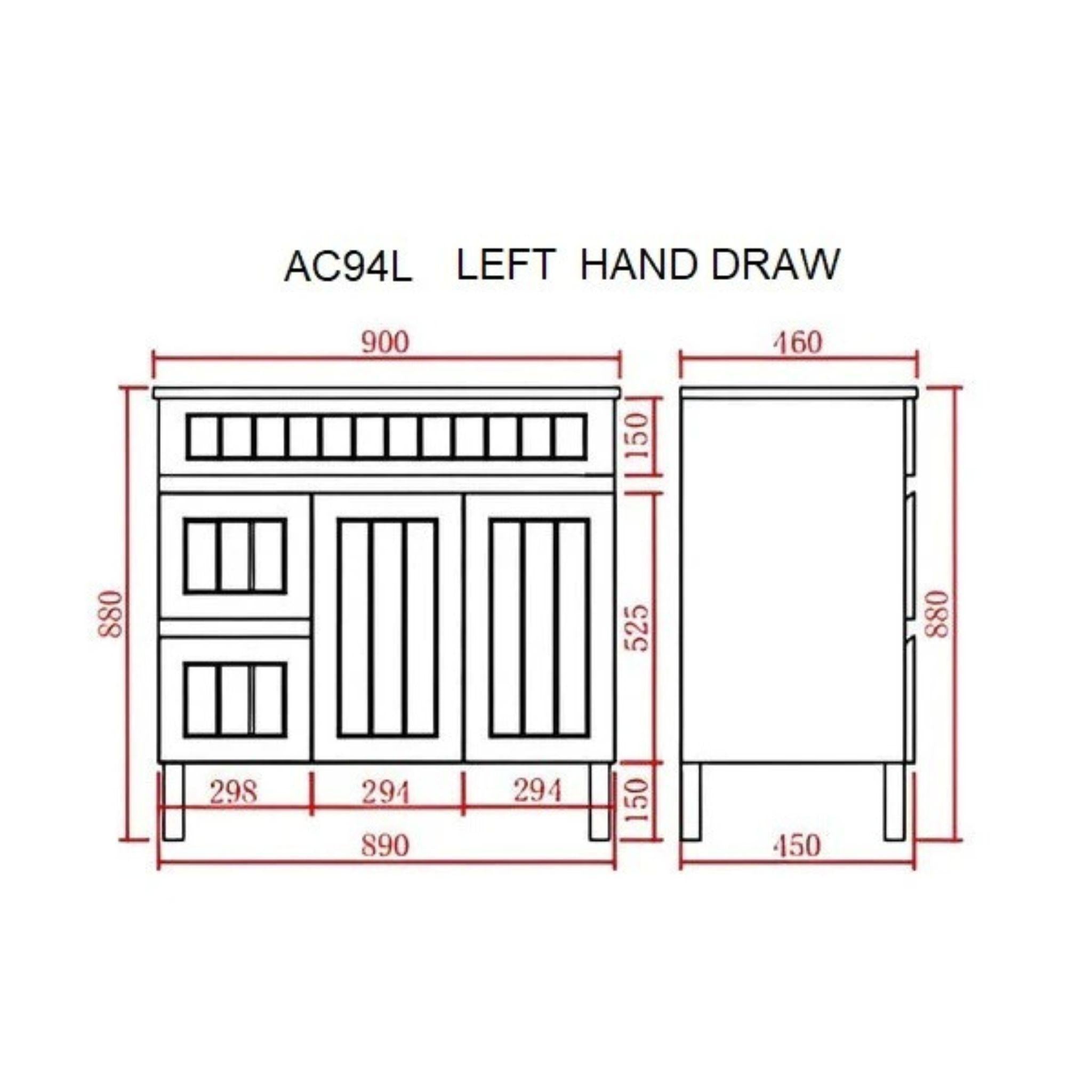 CETO ACACIA SHAKER MATTE WHITE 900MM SINGLE BOWL FLOOR STANDING VANITY (AVAILABLE IN LEFT AND RIGHT HAND DRAWER)