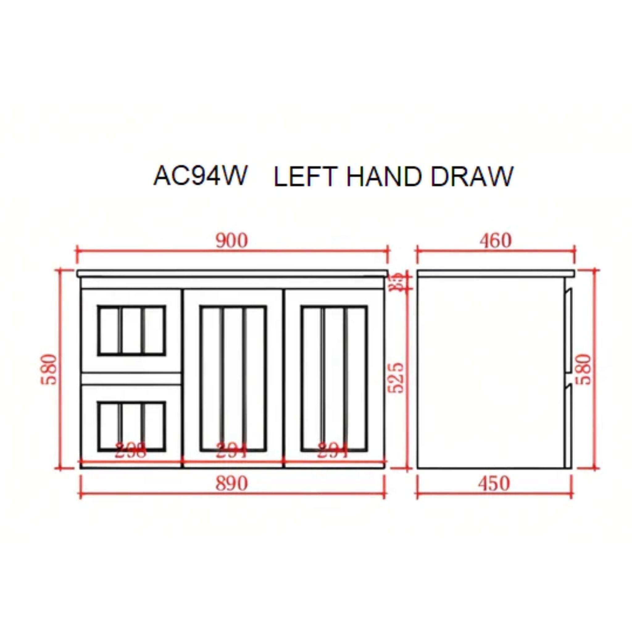 CETO ACACIA SHAKER MATTE BLACK 900MM WALL HUNG VANITY (AVAILABLE IN LEFT HAND DRAWER AND RIGHT HAND DRAWER)