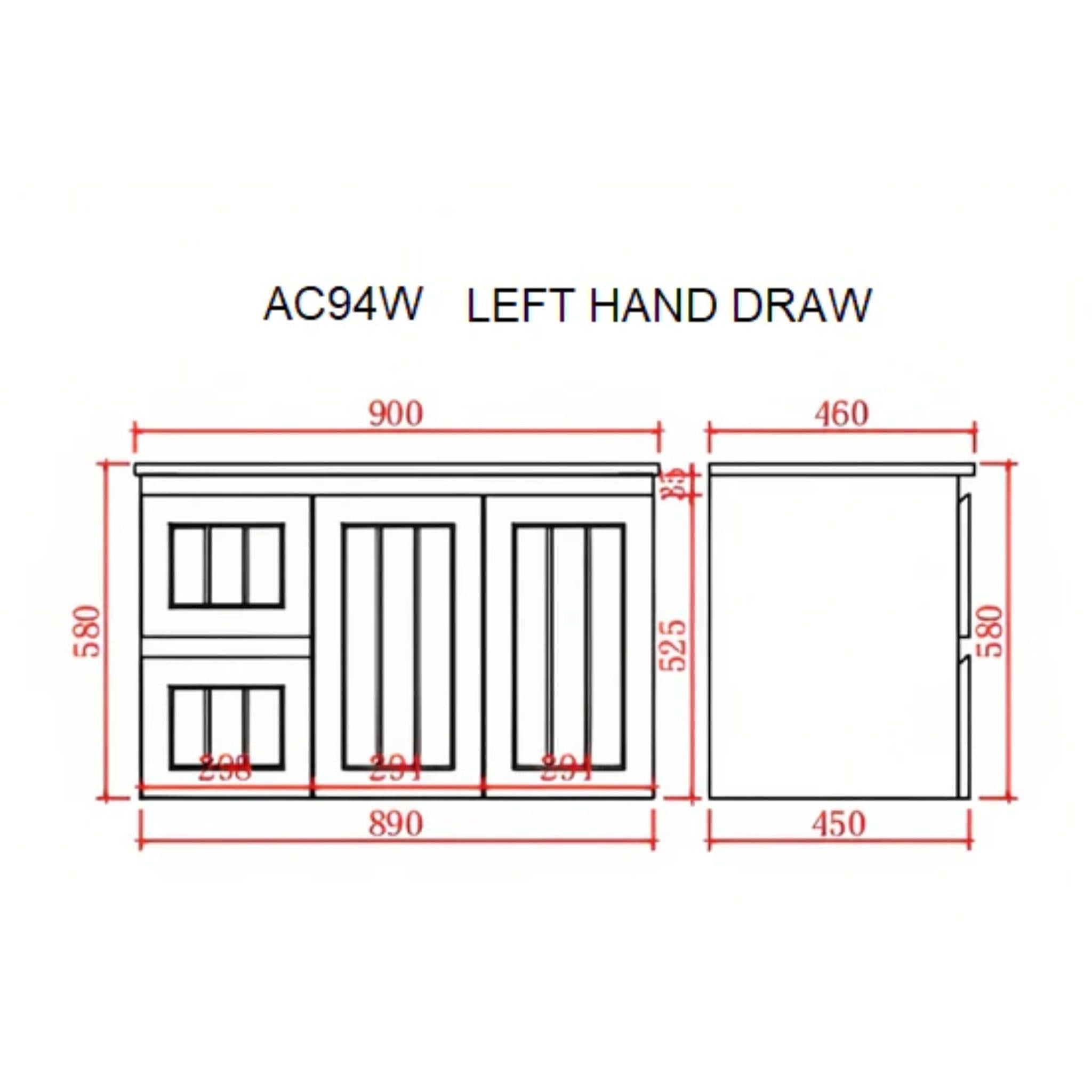 CETO ACACIA SHAKER MATTE WHITE 900MM SINGLE BOWL WALL HUNG VANITY (AVAILABLE IN LEFT AND RIGHT HAND DRAWER)