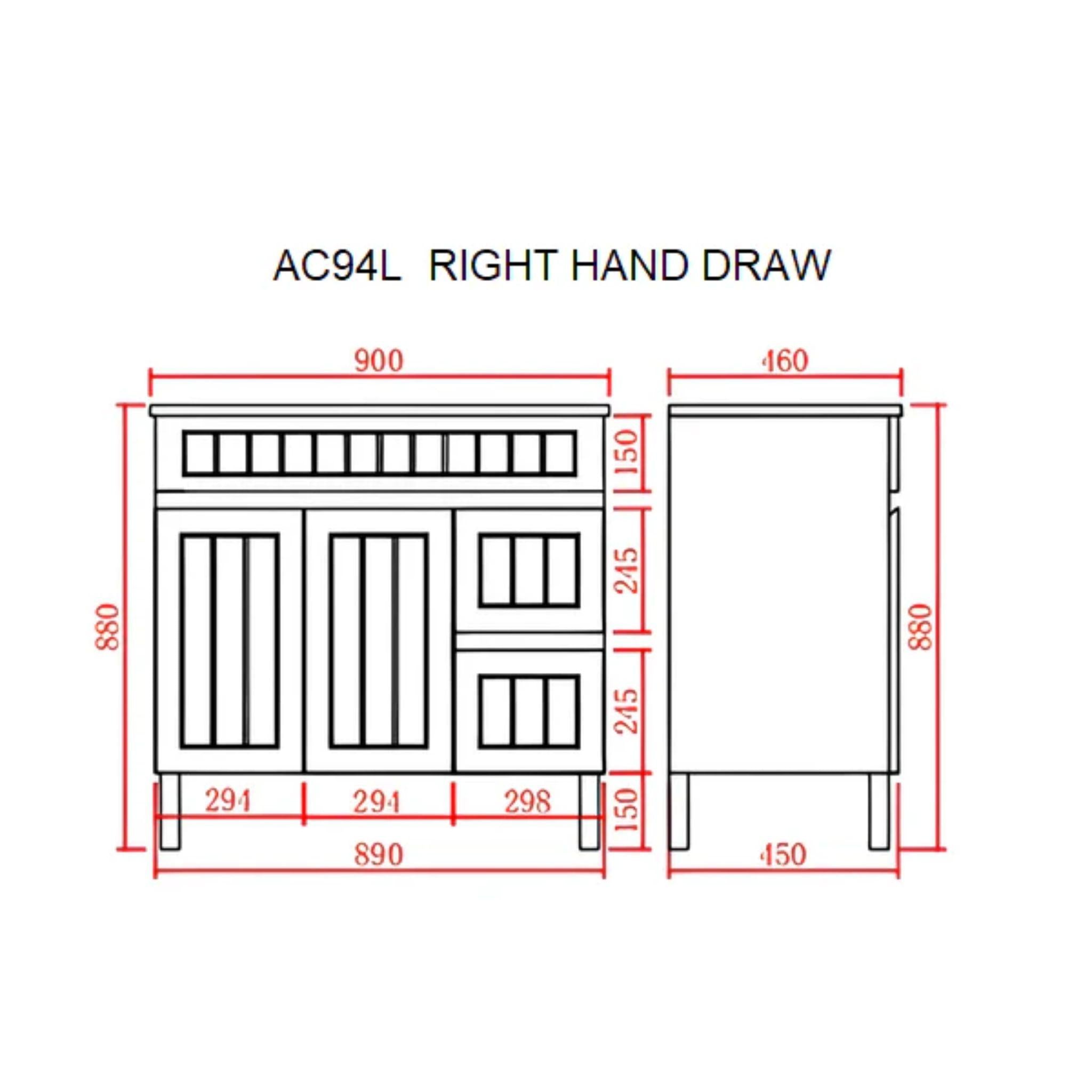 CETO ACACIA SHAKER MATTE BLACK 900MM FLOOR STANDING VANITY (AVAILABLE IN LEFT HAND DRAWER AND RIGHT HAND DRAWER)