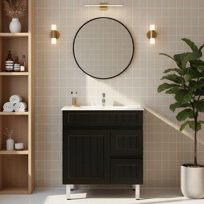 CETO ACACIA SHAKER MATTE BLACK 900MM FLOOR STANDING VANITY (AVAILABLE IN LEFT HAND DRAWER AND RIGHT HAND DRAWER)