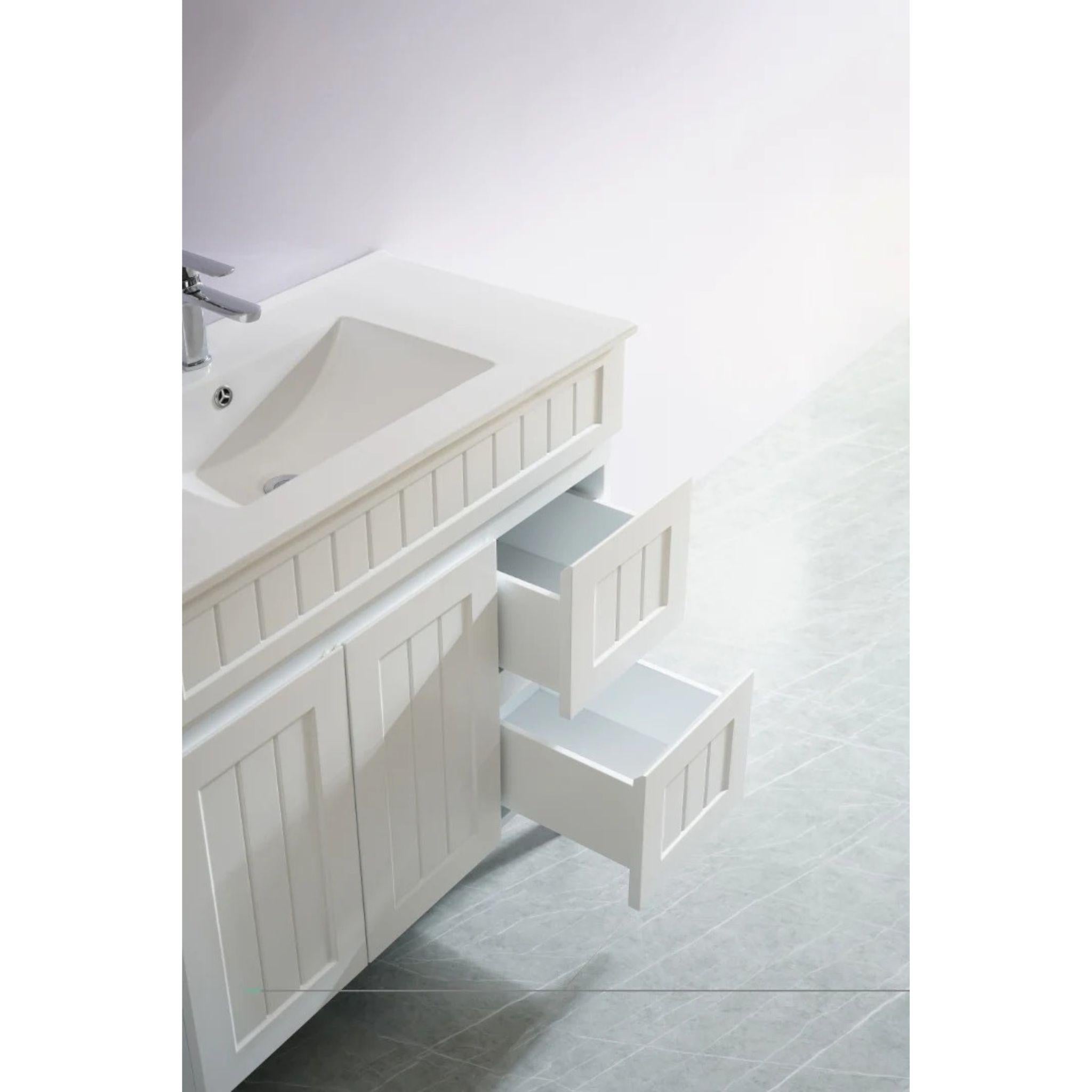 CETO ACACIA SHAKER MATTE WHITE 900MM SINGLE BOWL FLOOR STANDING VANITY (AVAILABLE IN LEFT AND RIGHT HAND DRAWER)